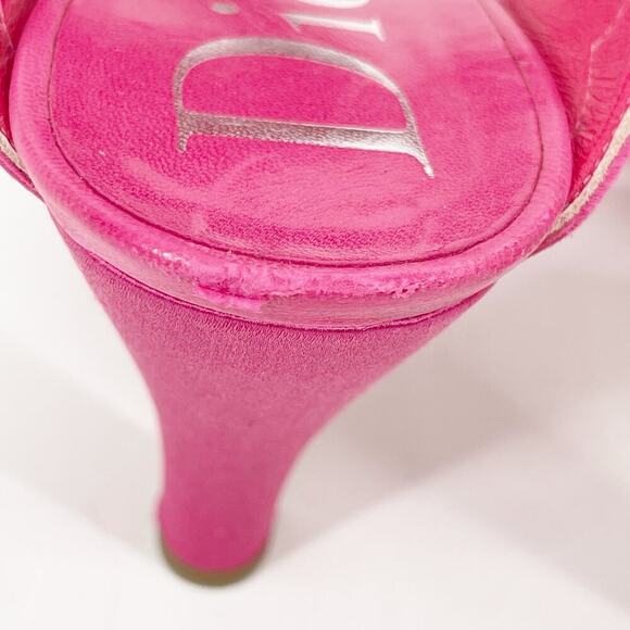 Dior Fuchsia Pink Leather Satin CD Bow Detail Block Heel Mule Slide Sandal EU 37 - Picture 11 of 14